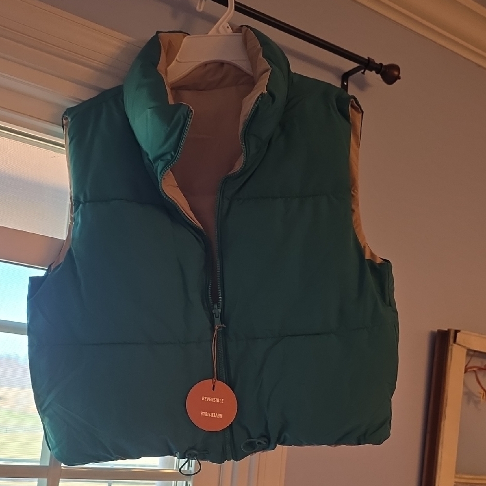 Reversible Teal Puffer Vest with Tan Lining - Women's Insulated Vest